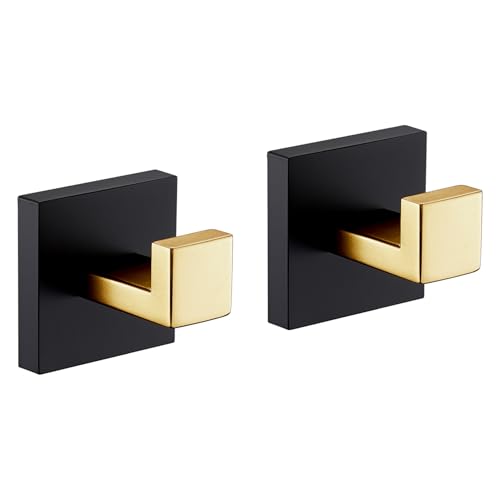 KOKOSIRI Robe Hooks for Bathrooms Towel Hooks Coat Hook Kitchen Garage Heavy Duty Wall Mounted Stainless Steel Brushed Gold and Matte Black, 2 Pack B1010GDK-P2 - color: Black Gold, size: 2 Pack
