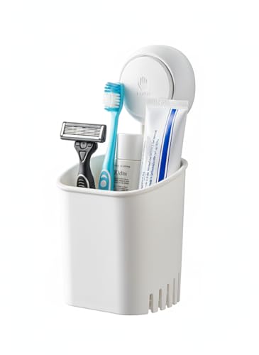 HOME&I Suction Cup Toothbrush Holder for Shower Wall, Drill-Free Self-Draining Bathroom Organizer, Removable Wall Mounted Storage for Toothpaste, Razor & Accessories - size: 1 Pack/White