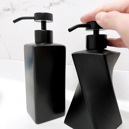 Modern Black Soap Dispenser with Black Stainless Steel Pump, 8.5oz | Modern Mid Century Decor, Matte Black Pump, Unique Twisted Liquid Soap Dispenser for Bathroom & Kitchen
