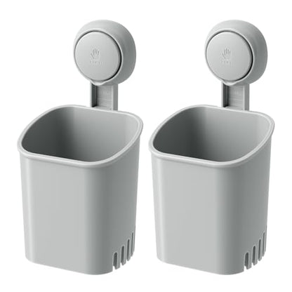 LEVERLOC Powerful Suction Toothbrush Holder 2 Pack, Removable Drill-Free Wall Shower Holder for Toothbrush, Toothpaste, Razor, Self-draining Suction Cup in Shower, Kitchen Tableware Organizer, Gray - color: 2 Holders, Gray