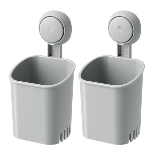 LEVERLOC Powerful Suction Toothbrush Holder 2 Pack, Removable Drill-Free Wall Shower Holder for Toothbrush, Toothpaste, Razor, Self-draining Suction Cup in Shower, Kitchen Tableware Organizer, Gray - color: 2 Holders, Gray