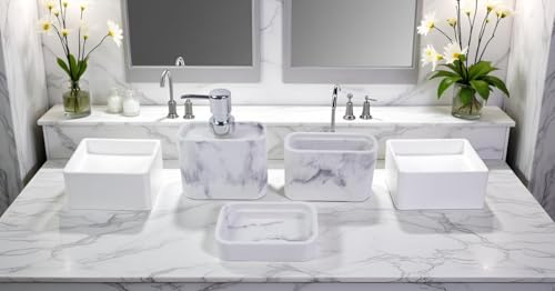 Hymmah Marble Pattern Bathroom Accessories Set, Toothbrush Holdr Set, 3 Pieces Resin Bathroom Set with Toothbrush Holder, Soap Dispenser, Soap Dish,Tumbler (Marble) - color: Marble