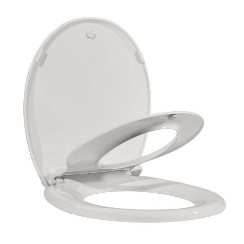 Toilet Seat Elongated White Flat Toilet Seat Cover with Quick Release Easy Clean Hinges, Comfortable Fit for Standard Toilets, Perfect for Home Bathroom Upgrades, Apartments and Guest Restrooms