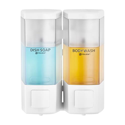 Pollock Shampoo and Conditioner Dispenser 2 Chamber * 500ML | Shower Soap Dispenser Wall Mounted, Body Wash Dispenser No Drill, Refillable Shower Dispenser for Bathroom - color: Blk-zt-53-w2