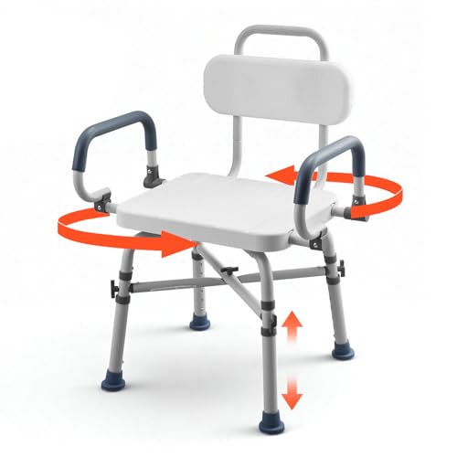 VEVOR Swivel Shower Chair with Arms and Back, 500 lbs Heavy Duty Bench Seat for Inside Shower Stall and Bathtub, Height Adjustable Bathroom Bath Tub Seat for Adults, Seniors, Elderly and Disabled