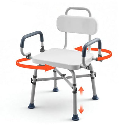 VEVOR Swivel Shower Chair with Arms and Back, 500 lbs Heavy Duty Bench Seat for Inside Shower Stall and Bathtub, Height Adjustable Bathroom Bath Tub Seat for Adults, Seniors, Elderly and Disabled