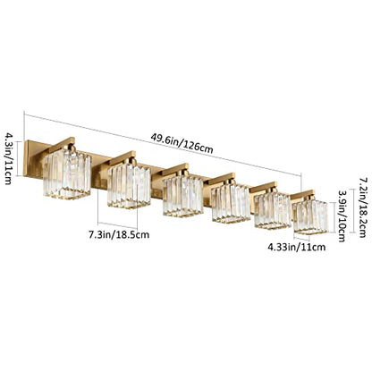 Aipsun Bathroom Vanity Light Brass Crystal Vanity Lighting Fixtures 6 Light Modern Bathroom Lighting Fixtures (Exclude Bulb) - color: Gold, size: 49 inch