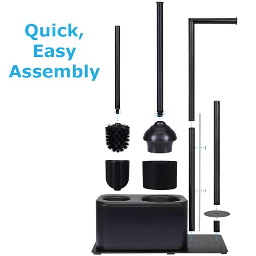 Blue Donuts Modern Bath Set for Bathroom Organization, All in One Toilet Brush, Toilet Plunger, Toilet Paper Holder Stand and Toilet Tissue Paper Storage All in One Combo. - color: Black