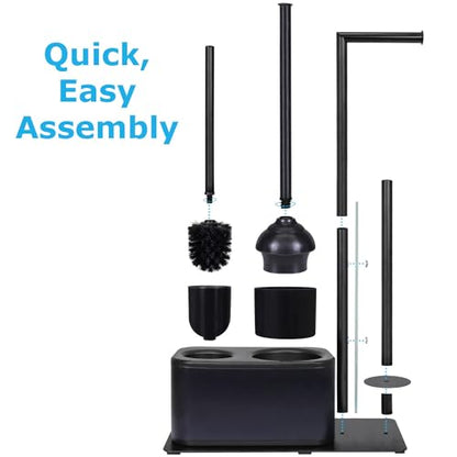 Blue Donuts Modern Bath Set for Bathroom Organization, All in One Toilet Brush, Toilet Plunger, Toilet Paper Holder Stand and Toilet Tissue Paper Storage All in One Combo. - color: Black