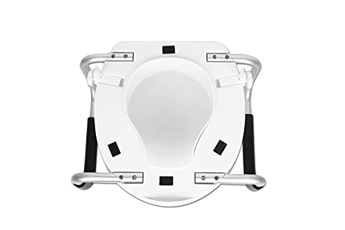 PEPE Mobility Raised Toilet Seat with Handles and Lid for Elderly 4" High, Fits Round and Elongated up to 15" Wide, Commode Seat with Sturdy Brackets, Medical Aid - color: White
