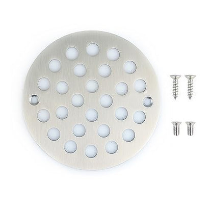 4 Inch Screw-in Round Shower Drain Cover Replacement Floor Drainer with Screws (Brushed Nickel) - color: Brushed Nickel