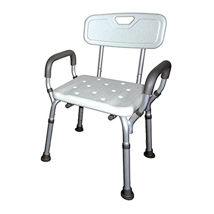 Deluxe Armed Shower & Bath Chair with Back & Arms, Snap On Tool Free Assembly, Lightweight & Seat Height Adjustable, Great for Travel (Bench with Back)