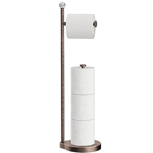 KASUNTO Toilet Paper Holder for Bathroom, Heavy Weighted Metal Free Standing Toilet Paper Storage with Crystal Ball, Toilet Paper Stand for Bathroom Accessories, Oil Rubbed Bronze [Holds MEGA Rolls] - color: Y- Oil Rubbed Bronze