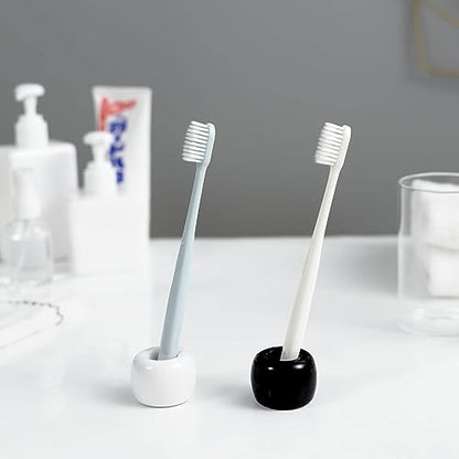 Mini Ceramics Toothbrush Holder Stand for Bathroom Vanity Countertop, Handmade Couple Toothbrush Head Holder, Shaver Holder and Office Pen Holder, Black&White, Pack of 2 - color: Black&white