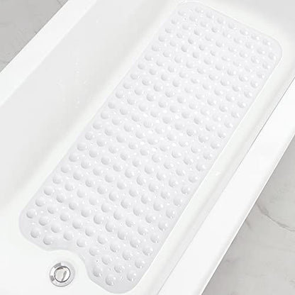 Bathtub and Shower Mats, Extra Long Non-Slip Bath Tub Mat 39 x 16 Inch, Machine Washable Bathmat with Suction Cups & Drain Holes for Bathroom Floor, White - color: White