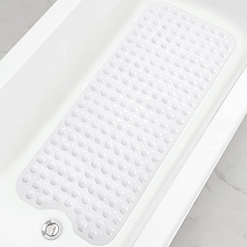 Bathtub and Shower Mats, Extra Long Non-Slip Bath Tub Mat 39 x 16 Inch, Machine Washable Bathmat with Suction Cups & Drain Holes for Bathroom Floor, White - color: White