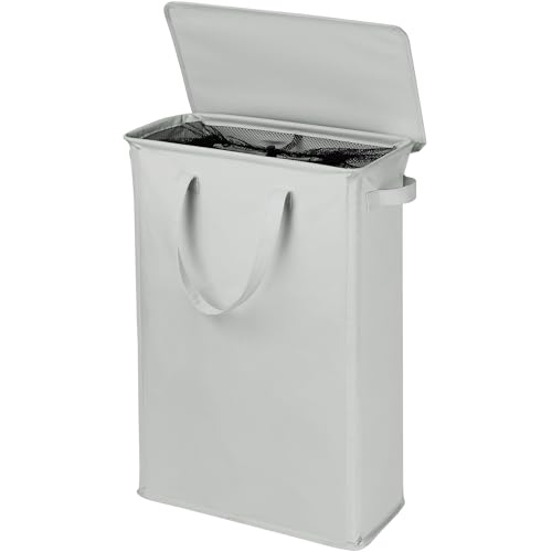 GOMAJI Slim Laundry Basket with Lid and Handles, Foldable Laundry Basket for Clothes, Clothes Hamper Easy to Carry, Dirty Hampers for Bedroom, Bathroom, Dorm, College, 12.7 Gallons(48L) - color: LIGHT GREY