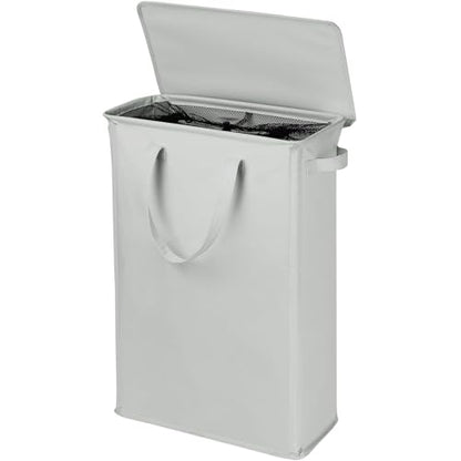 GOMAJI Slim Laundry Basket with Lid and Handles, Foldable Laundry Basket for Clothes, Clothes Hamper Easy to Carry, Dirty Hampers for Bedroom, Bathroom, Dorm, College, 12.7 Gallons(48L) - color: LIGHT GREY