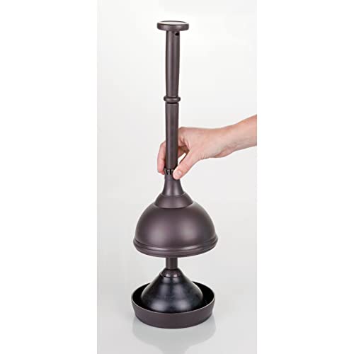 mDesign Plastic Toilet Plunger with Lift & Lock Cover Set, Compact Discreet Freestanding Storage Caddy Holder for Bathroom, Powder Room, Modern Design - Heavy Duty - Hyde Collection, Bronze - color: Bronze