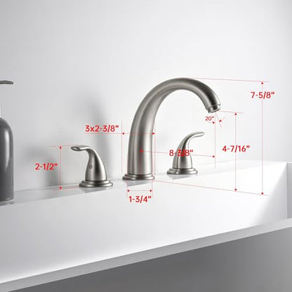 SUMERAIN Classic Roman Bathtub Faucet Brushed Nickel Tub Faucet 3 Hole 2 Handle, Valve Included | High Flow, Valve Included, Easy Install - color: Brushed Nickel, size: 8-3/8" spout reach