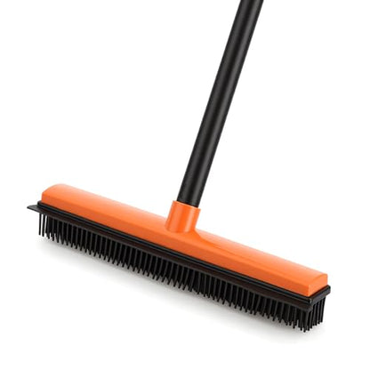 CLEANHOME Rubber Broom for Pet Hair on Carpet & Hardwood | With squeegee, removes pet hair from carpets & stairs, rubber bristles, works on hardwood & tile, adjustable handle