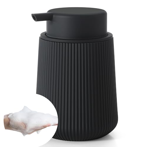 YAUKPH Striped Foaming Hand Soap Dispenser Black | with Leak-Proof Pump for Bathroom and Kitchen Countertop 11oz - color: Black, size: Foaming Dispenser
