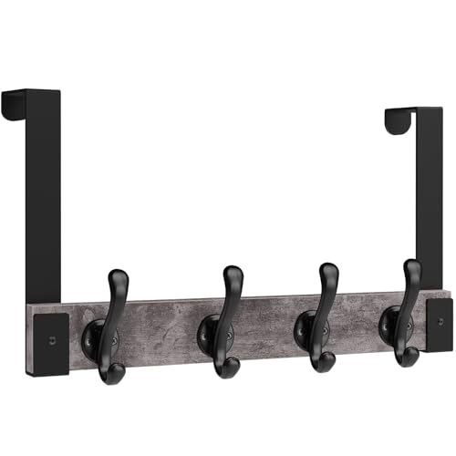 Homode Over The Door Hooks Heavy Duty, Wood Over The Door Towel Rack for Bathroom Door, Rustic Over The Door Hanger,Back of Door Hooks Coat Hooks for Hanging Towels Clothes Hats Bags, Grey - color: Gray