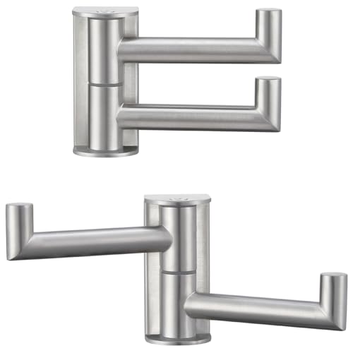 Suyar Brushed Nickel Double Towel Hook, Bathroom Swivel Robe Hook 2 Arms | Foldable Robe Coat Hanger for Kitchen RV Cabinet, SUS304 Stainless Steel Space Saving Towel Holder, Wall Mounted, 2 Pack - color: Brushed Nickel, size: 2 Pack