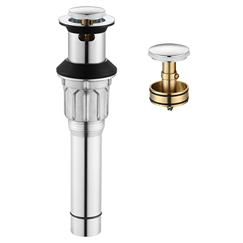 All Metal Bathroom Sink Drain with Overflow, Stainless Steel Pop Up Drain for Lavatory Vanity Vessel Sink, Chrome, 2108501 - color: Chrome, style: With Overflow