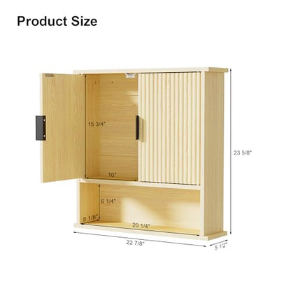 Bathroom Wall Cabinet,Farmhouse Medicine Cabinet for Bathroom with 2 Doors,Wall Mounted Medicine Cabinets Over Toilet Storage Cabinet for Laundry Room/Kitchen/Living Room,Natural,23 x 24