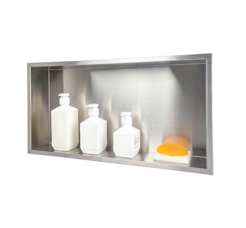 No Tile Needed Shower Niche for Shower Room Storage,Recessed Wall Niche Insert,Stainless Steel 304 (Brush, 12 * 24 in) - color: Brush, size: 12 * 24 in