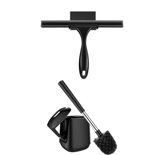 SetSail Squeegee & Toilet Brush and Holder, All-Purpose Window Squeegee for Tile Shower Walls, Sink, Mirror, Bathroom, Car Window