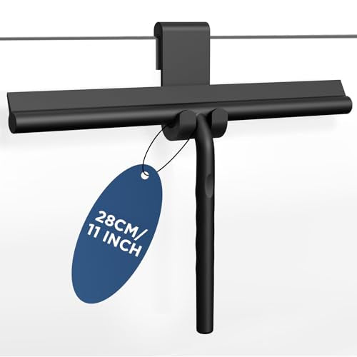 ecooe Shower Squeegee for Glass Doors,11" Shower Glass Cleaner | Silicone Streak-Free Wiper with Hanger and Stainless Steel Core for Bathroom, Kitchen & Car Windows, Black - size: 02-Silicone 11″/28cm