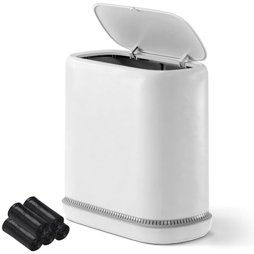 Air-Pressure Liner Fit Trash Can with Lid, Press-Top Slim Garbage Bin, Hidden Bag Design, Pet-Resistant Small Narrow Wastebasket for Kitchen, Bedroom, Bathroom, Office & Dorm - size: Large | 3.3 Gal | 75 Trash Bags