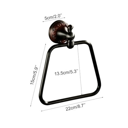 Oil Rubble Bronze Brass Bath Trapezoidal Towel Ring Towel Holder, Wall Mounted Black Bathroom Hardware Accessories, Pattern Carving Design - color: Trapezoidal Towel Ring