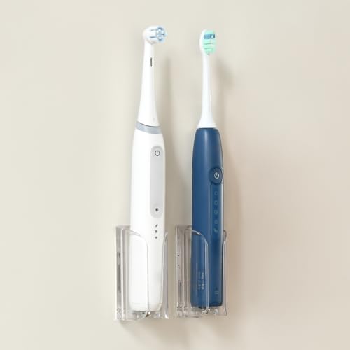 Electric Toothbrush Holder for Bathroom, Wall-Mounted Toothbrush Stand with Self-Adhesive, Compact Bathroom Caddy for Electric Toothbrushes (Clear-2pcs) - color: Clear-2pcs