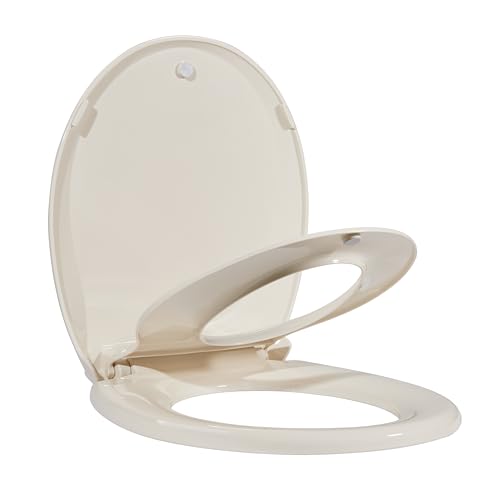 Toilet Seat Cover with Toddler Seat Round – Potty Training Toilet for Kids and Adults, Durable PP Toilet Seat with Built-in Child Potty Seat, Almond - color: Almond, size: Round