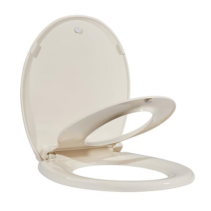 Toilet Seat, Round Toilet Seat with Toddler Seat Built in, Potty Training Toilet Seat Round Fits Both Adult and Child, with Slow Close and Magnets- Round Almond - color: Almond, size: Round, style: With Toddler Seat