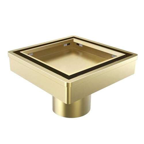 6 Inch Shower Drain, Tile Insert Stainless Steel Square Shower Drain | Titanium Gold, Brushed, 6 x 6, with Grate Removable,Hair Strainer, for Bathroom, Kitchen, Balcony, Remodel Shower, Tile Floor - color: Brushed Titanium Gold, size: 6IN