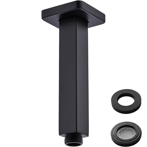 6 Inch Shower Arm with Flange Matte Black, Square Ceiling Mount Extension Arm for Rainfall Shower Heads, Straight, Male NPT 1/2" to G 1/2" - color: Matte Black, style: 6-Inch