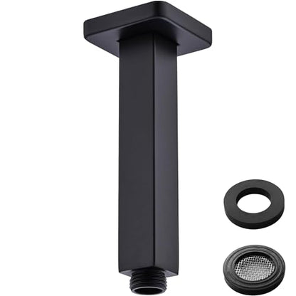 6 Inch Shower Arm with Flange Matte Black, Square Ceiling Mount Extension Arm for Rainfall Shower Heads, Straight, Male NPT 1/2" to G 1/2" - color: Matte Black, style: 6-Inch