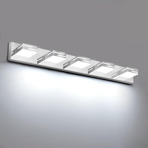 LED Modern Bathroom Vanity Light Fixtures, Dimmable Chrome Vanity Lights for Bathroom Lighting Fixtures Over Mirror, with 360° Rotatable Heads 5-Light 36-inch (Cool White 6000K) - color: Chrome, size: 5-light, 36-inch