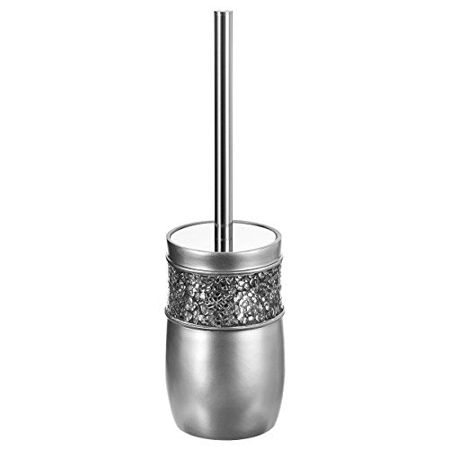 Creative Scents Crackled Glass Toilet Brush with Holder - Silver Toilet Bowl Cleaner Brush and Holder - Good Grip, Deep Cleaning, Decorative Design Compact Toilet Bowl Scrubber - style: Toilet Brush
