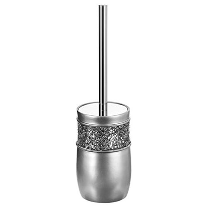 Creative Scents Crackled Glass Toilet Brush with Holder - Silver Toilet Bowl Cleaner Brush and Holder - Good Grip, Deep Cleaning, Decorative Design Compact Toilet Bowl Scrubber - style: Toilet Brush