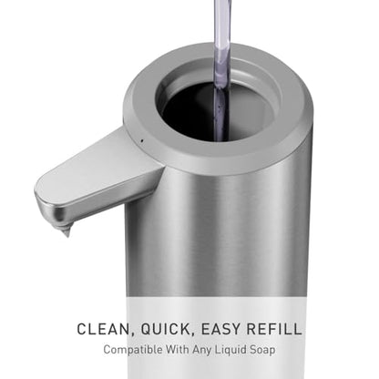 simplehuman Liquid Sensor Pump, 9 oz Automatic Soap Dispenser for Kitchen and Bathroom, Touchless Motion Sensor, Variable Dispense, Rechargeable, No-Drip Spout, High-Grade Brushed Stainless Steel - color: Brushed, style: 9 Oz.