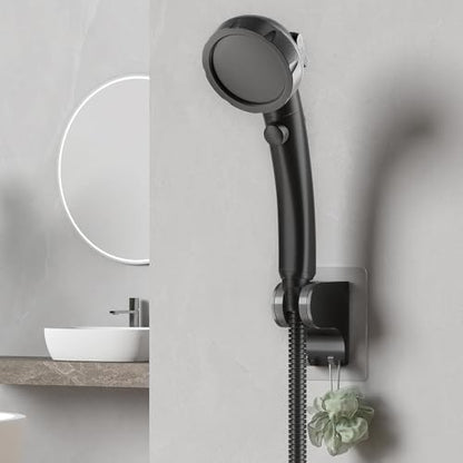 HANLIAN Strong Adhesive Handheld Shower Head Holder Without Drilling | 50° Adjustable Shower Wand Holder Wall Mount with Hooks, Waterproof Hand Held Showerhead Bracket with Hanger(Black, 1 piece) - color: Black