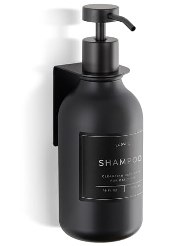 Shower Shampoo Dispenser Wall Mounted – Refillable 16.9 oz Black Bottle with Stainless Steel Pump & No-Drill Adhesive Holder – Soap Dispenser for Bathroom (1 X Black) - color: 1 X Black