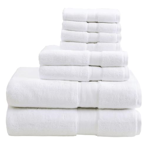 Madison Park 800GSM 100% Cotton Bathroom Bath Towel Set of 8, White | Long Staple, Highly Absorbent, Durable Hotel Spa Quality, Quick Dry, Double Stitched Hems, Lint Reducing, OEKO-TEX Certified - color: White, size: Multi-Sizes