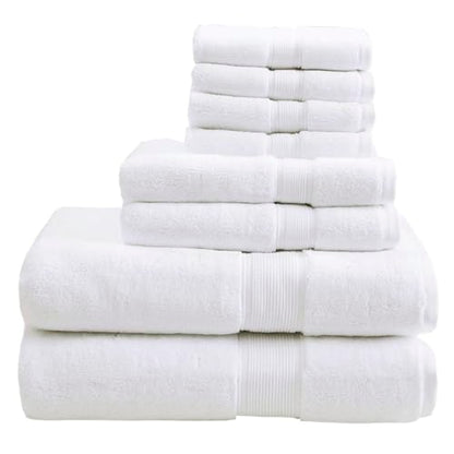 Madison Park 800GSM 100% Cotton Bathroom Bath Towel Set of 8, White | Long Staple, Highly Absorbent, Durable Hotel Spa Quality, Quick Dry, Double Stitched Hems, Lint Reducing, OEKO-TEX Certified - color: White, size: Multi-Sizes