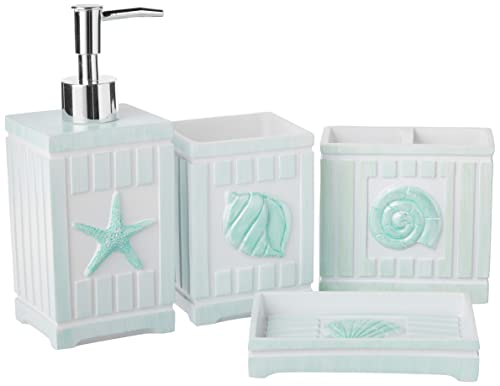 Sweet Home Collection Bathroom Accessories Sets Unique Collections Modern Classic Contemporary Decorative Beautiful Designs Bath Shower Tub Décor, 4 Piece Set, Beach Shells - color: Beach Shells, size: 4 Piece - Bathroom Accessory Set
